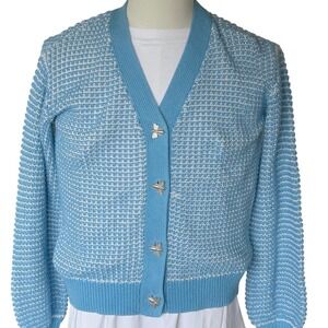 G by Giuliana Knit Bee Button Front Cardigan Sweater XS Blue White Cottagecore